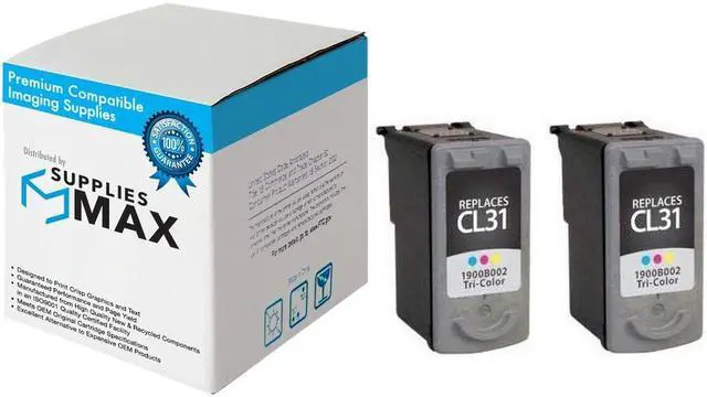 Main image of SuppliesMAX Remanufactured Replacement for Canon PIXMA iP-1800/iP-1900/iP-2600/MP-140/MP-190/MP-210/MP-470/MX-300/MX-310 Tri-Color Inkjet (2/PK-200 Page Yield) (CL-31) (1900B002_2PK)