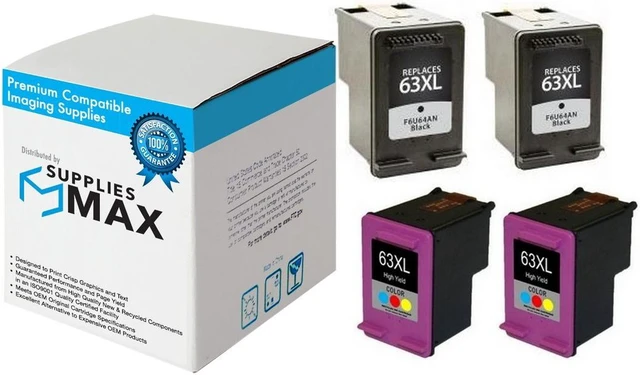 Main image of SuppliesMAX Remanufactured Replacement for HP DeskJet 1112/2130/3630/3635/ENVY 4510/4520/OfficeJet 3830/4650/5200/5260/5272 Inkjet Combo Pack (2-Black/2-Color) (NO. 63XL) (F6U64AN_2PK/F6U63AN_2PKMP)