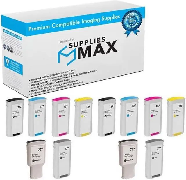 Main image of SuppliesMAX Remanufactured Replacement for HP DesignJet T920/T930/T1500/T1530/T2500/T2530 Series High Yield Wide Fomat Inkjet Combo Pack (2-MBK/PBK/C/M/Y/GY) (NO. 727XL/NO/NO.727) (C1Q12MP_2PK)