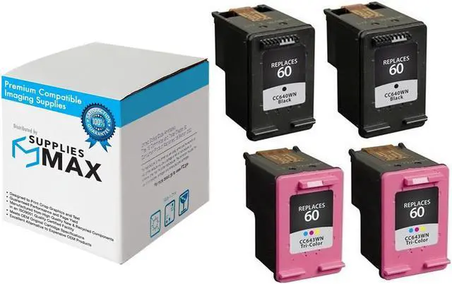 Main image of SuppliesMAX Remanufactured Replacement for HP DeskJet D2500/D2600/D5560/F4200/F4400/F4580/ENVY 100/110/120/PhotoSmart C4600/C4700/D110a Inkjet Combo Pack (2-Black/2-Color) (NO. 60) (CD947FN_2PK)