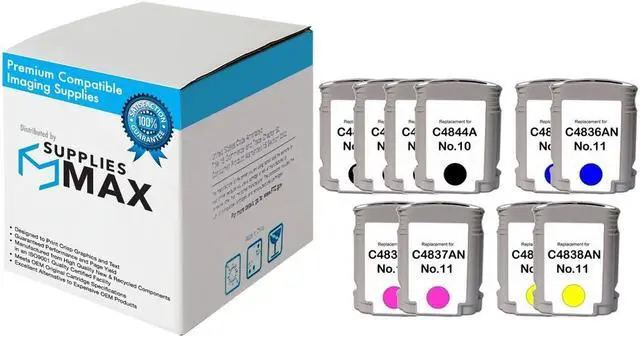 Main image of SuppliesMAX Remanufactured Replacement for HP Business 1000/2200/2300/2600/2800/DesignJet 100/110/120/OfficeJet 9100/9130 Inkjet Combo Pack (4-BK/2-C/M/Y) (NO. 10/NO. 11) (C4834B2CMY)