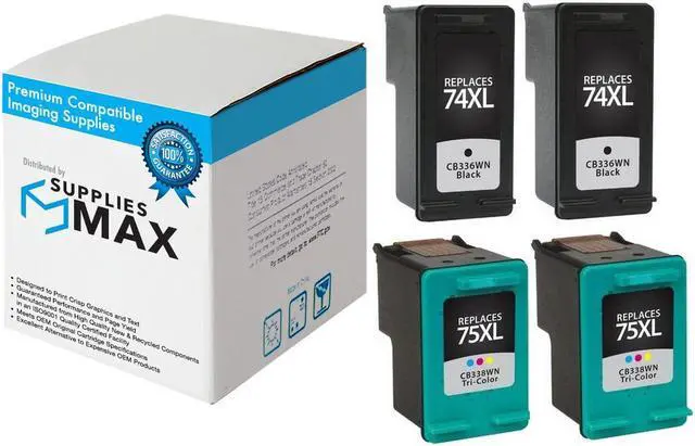Main image of SuppliesMAX Remanufactured Replacement for HP DeskJet D4260/D4360/PhotoSmart C4200/C4300/C4400/C4500/C5200/C5500/D5300 High Yield Inkjet Combo Pack (2-Black/2-Color) (NO. 74XL/NO. 75XL) (CZ139FN_2PK)