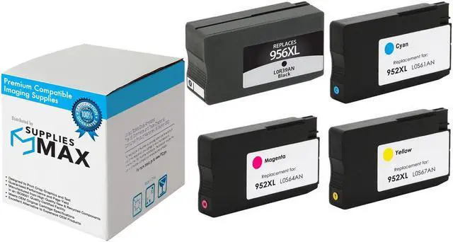 Main image of SuppliesMAX Remanufactured Replacement for HP OfficeJet Pro 7720/7730/8200/8210/8700/8720/8725/8730/8740 High Yield Inkjet Combo Pack (BK/C/M/Y) (NO. 956XL/NO. 952XL) (L0R39AN_1PK/N9K30BN_1PKMP)