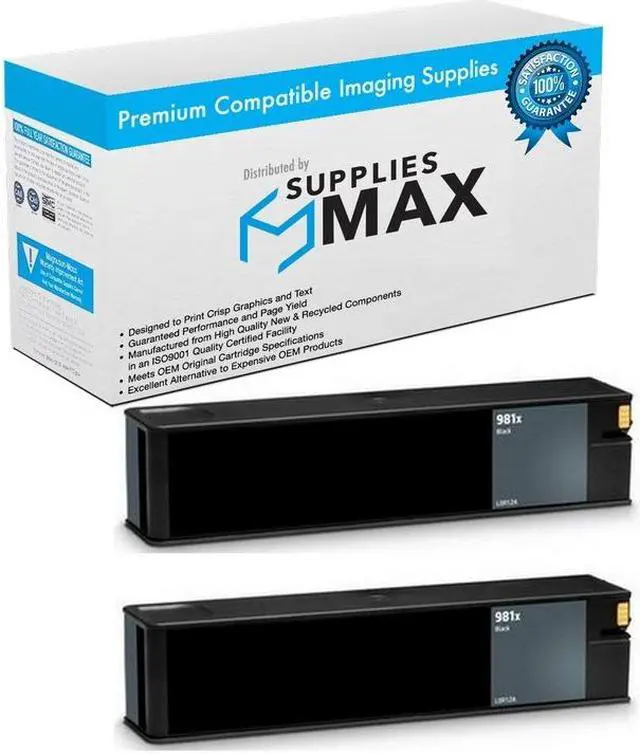 Main image of SuppliesMAX Remanufactured Replacement for HP PageWide Enterprise Color 556DN/556XH/586DN/586F/586Z/E55650DN/E58650DN Black High Yield Inkjet (2/PK-11000 Page Yield) (NO. 981X) (L0R12AD)