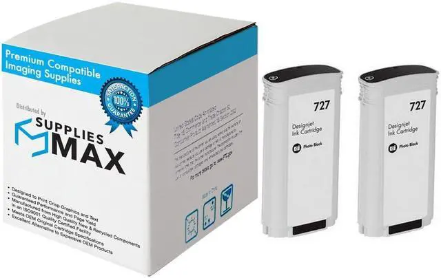 Main image of SuppliesMAX Remanufactured Replacement for HP DesignJet T920/T930/T1500/T1530/T2500/T2530 Series Photo Black Dye High Yield Wide Fomat Inkjet (2/PK-130ML) (NO. 727) (B3P23A_2PK)