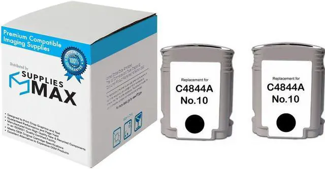Main image of SuppliesMAX Remanufactured Replacement for HP Business 1000/2200/2300/2600/2800/3000/DesignJet 100/120/500/800/OfficeJet 9100/9130/K850 Black Inkjet (2/PK-1750 Page Yield) (NO. 10) (C4844A_2PK)