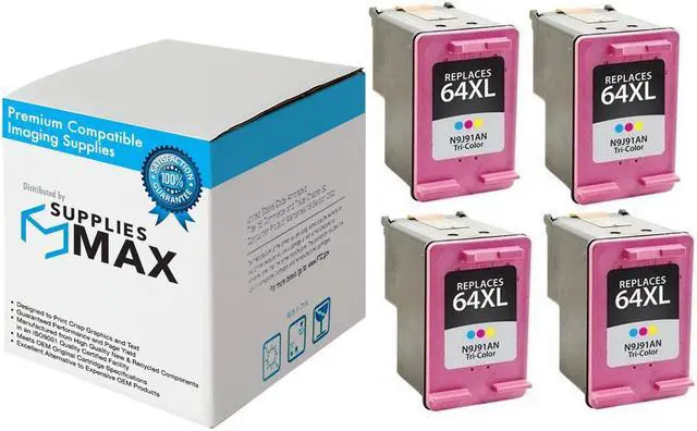 Main image of SuppliesMAX Remanufactured Replacement for HP Envy Inspire 7950e/ENVY Photo 6200/7100/7800/ OfficeJet 200/250/Tango Series Color High Yield Inkjet (4/PK-415 Page Yield) (NO. 64XL) (N9J91AN_4PK)