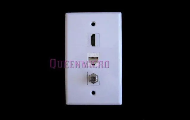 Main image of Single 1-Gang HDMI 4K CAT6 RJ45 Ethernet F Coax Cable TV Port Coupler Wall Plate