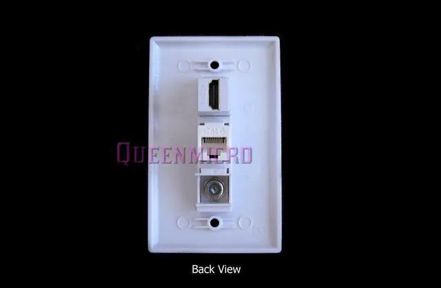 Alt view image 2 of 2 - Single 1-Gang HDMI 4K CAT6 RJ45 Ethernet F Coax Cable TV Port Coupler Wall Plate