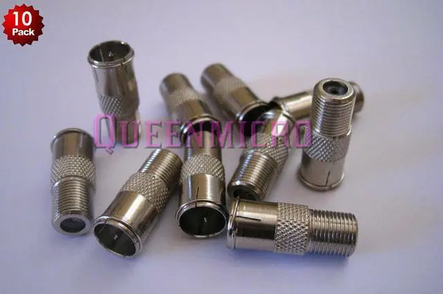 Main image of 10 Pack F-type Quick Push-On Adapter Male-Female Coax Cable RG59 RG6 Connector