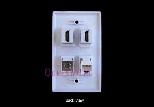 Alt view image 2 of 2 - 1-Gang 2 HDMI 4K HD CAT5e RJ45 Ethernet F Coaxial Cable Port Coupler Wall Plate