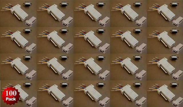 Main image of 100 Pack - DB9 Male to RJ45 Female Modular Adapter Connector 8P8C Serial RS232