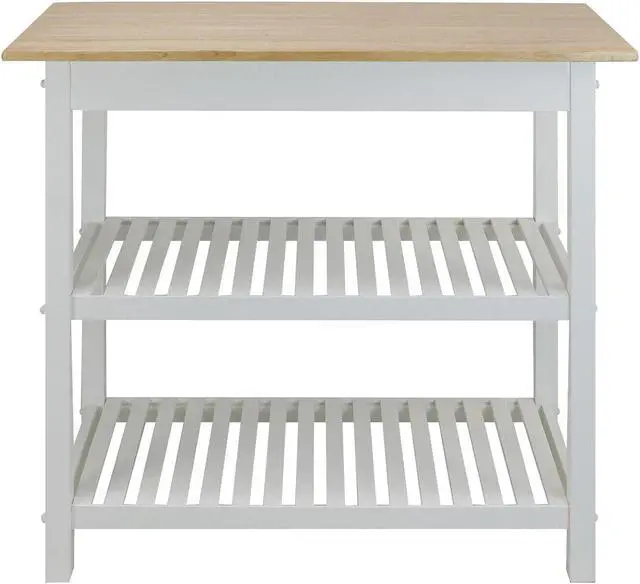 Alt view image 3 of 6 - Kitchen Island Bar Ston with Hardwood Counter and Storage, White