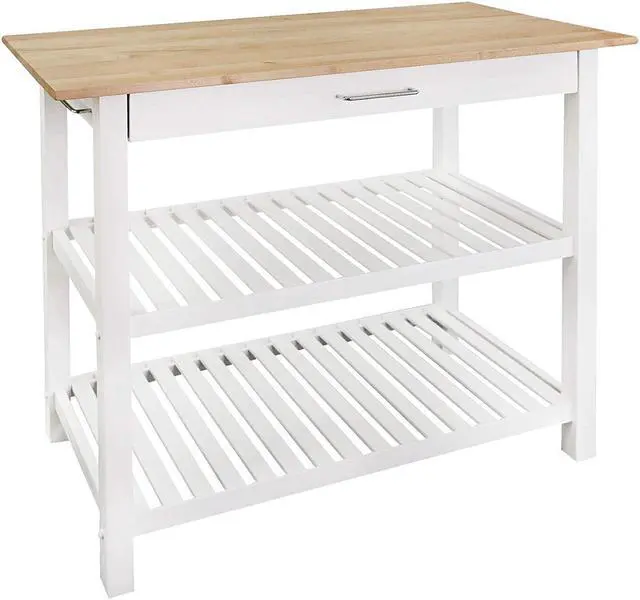 Alt view image 2 of 6 - Kitchen Island Bar Ston with Hardwood Counter and Storage, White