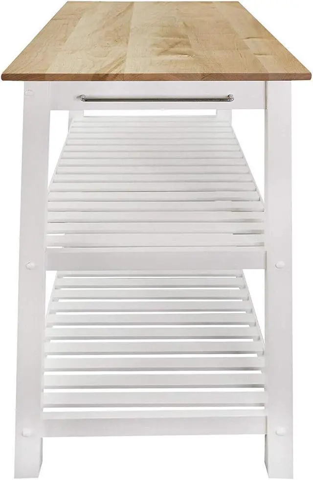 Alt view image 4 of 6 - Kitchen Island Bar Ston with Hardwood Counter and Storage, White