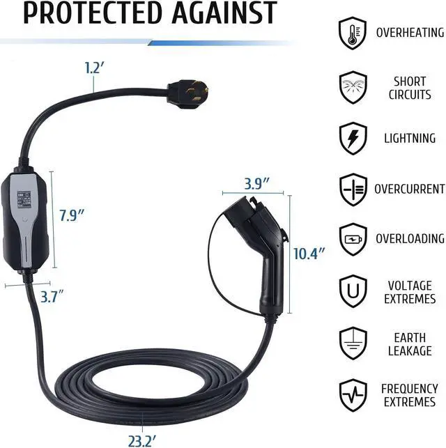 Alt view image 2 of 6 - 25' 250V 32A Max Lvl2 Car Charger for SAE J1772 Electric Cars  NEMA 14-50 Plugs