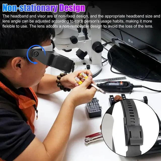 Alt view image 4 of 6 - Jewelers Head Headband Magnifier LED Illuminated Visor Magnifying Glasses Loupe