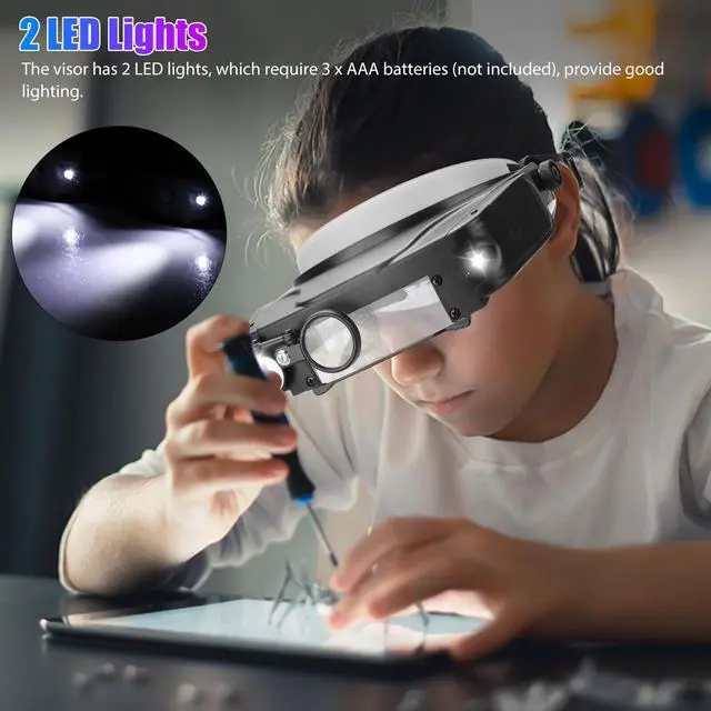 Alt view image 5 of 6 - Jewelers Head Headband Magnifier LED Illuminated Visor Magnifying Glasses Loupe