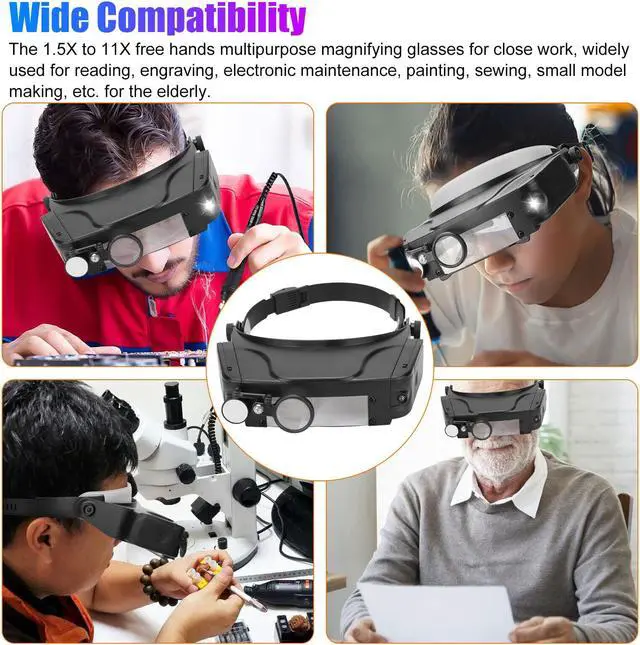 Alt view image 6 of 6 - Jewelers Head Headband Magnifier LED Illuminated Visor Magnifying Glasses Loupe