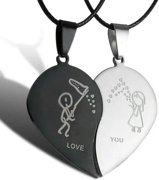 Main image of 2pcs Stainless Steel Couple Necklace His and Hers Kiss Love Boyfriend Girlfriend