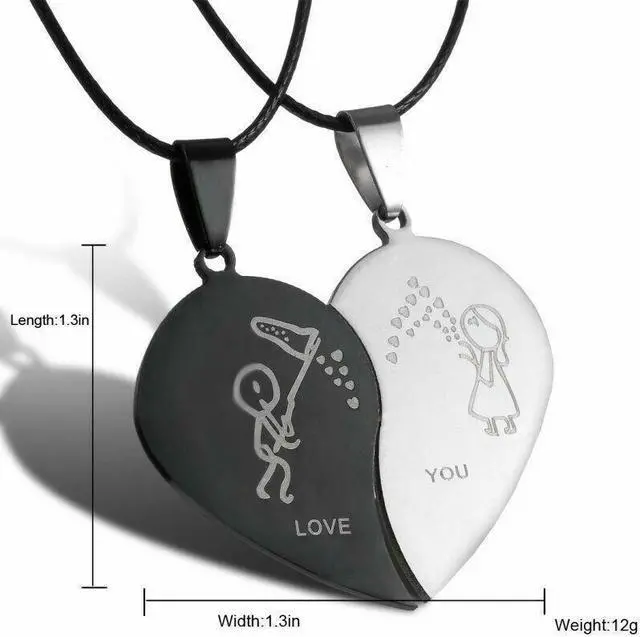Alt view image 2 of 6 - 2pcs Stainless Steel Couple Necklace His and Hers Kiss Love Boyfriend Girlfriend