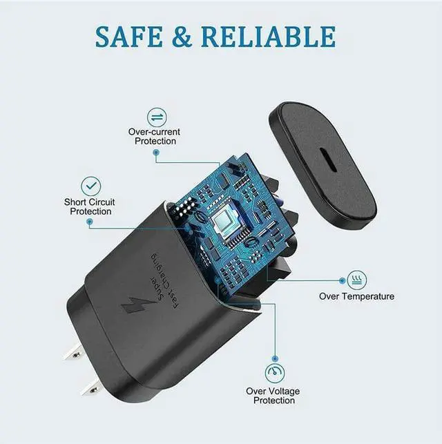 Alt view image 3 of 6 - 25w Type USB-C Super Fast Wall Charger+6FT Cable For  Galaxy S20 S21 5G