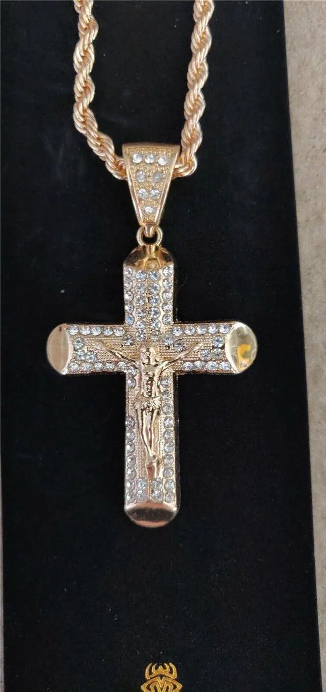 Alt view image 2 of 5 - 18K Gold Plated Cross Pendant 5mm 30" Chain Necklace-#4