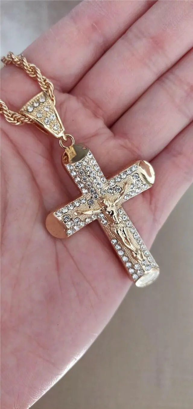 Alt view image 3 of 5 - 18K Gold Plated Cross Pendant 5mm 30" Chain Necklace-#4