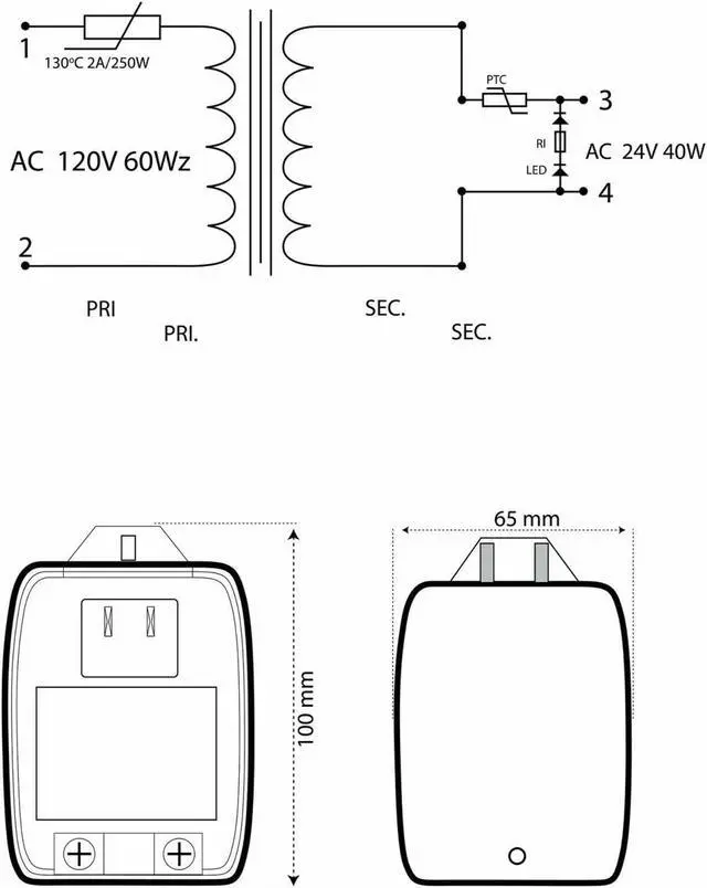 Alt view image 5 of 6 - AC 24V 1660mA 20VA Transformer Adapter AC110V to AC24V Convert with UL Certified