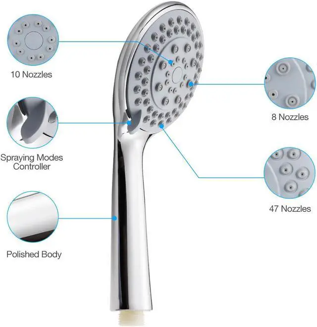 Alt view image 3 of 6 - Shower Head High Pressure Spray Handheld Shower heads with 5 Ft hose Bathroom