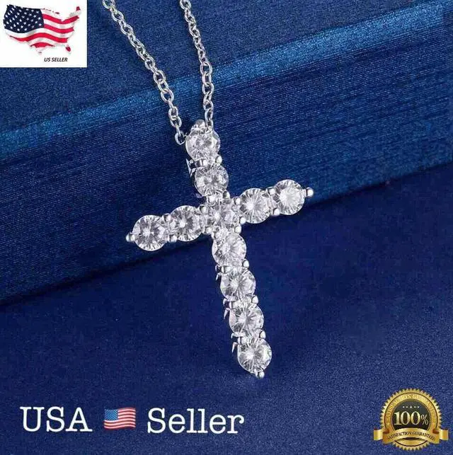 Main image of Women Silver Plated Cubic Crystal Cross Pendant Necklace N3 Lab-Created