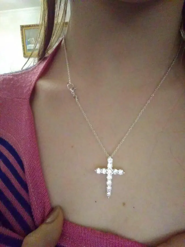 Alt view image 4 of 6 - Women Silver Plated Cubic Crystal Cross Pendant Necklace N3 Lab-Created