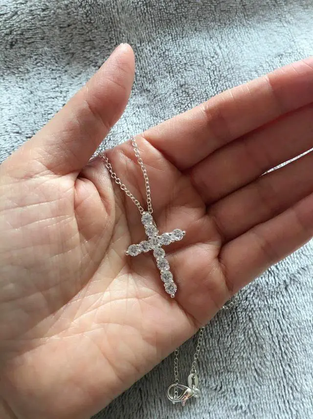 Alt view image 6 of 6 - Women Silver Plated Cubic Crystal Cross Pendant Necklace N3 Lab-Created