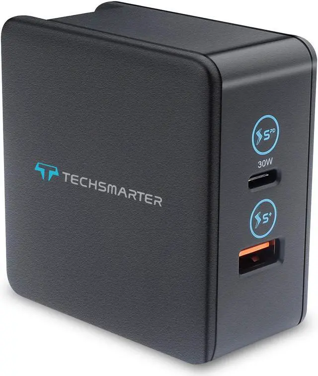 Alt view image 3 of 9 - Techsmarter 48W USB C PD Wall Charger with 30W Power Delivery and 18W USB Port, For iPhone 15, 14, 13, 12, 11, XS, XR, iPad, MacBook Air, Samsung Galaxy S23, S22, S21, S20, S10, Androids