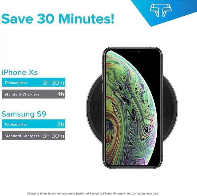 Alt view image 4 of 8 - Techsmarter 15W Fast Charging Wireless Charger Pad, Qi Certified. Compatible with Apple iPhone 13, 12, 11, X, XR, XS, 8 Samsung Galaxy S21, S20, S10, S9, Note, LG V30, V35, V40, G7,G8