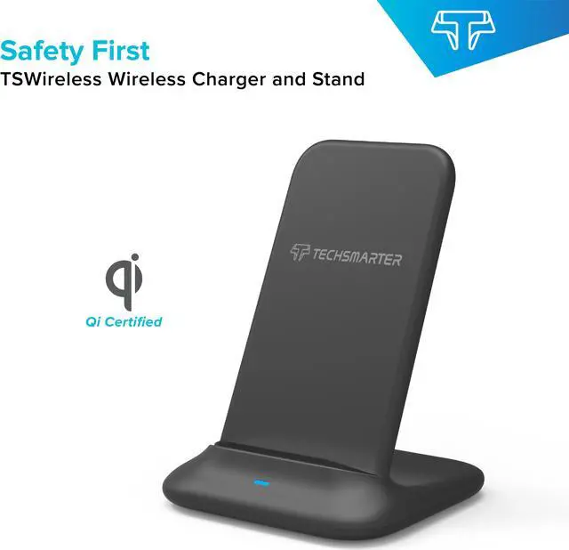 Alt view image 5 of 8 - Techsmarter Fast Charging Wireless Charger Stand Dock, Qi Certified. Compatible with Apple iPhone 8,X,XR,XS,11 Samsung Galaxy S7,S8,S9,S10, Note 8,9,10, LG ThinQ V30, V35, V40, G6, G7,G8