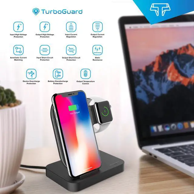 Alt view image 6 of 7 - Techsmarter Wireless Charging Station Dock for iPhone, Apple Watch and AirPods. Compatible with Apple iPhone 15, 14, 13, 12, 11, XR, XS, X, 8, iWatch 7, 6, 5, 4, 3, 2, 1