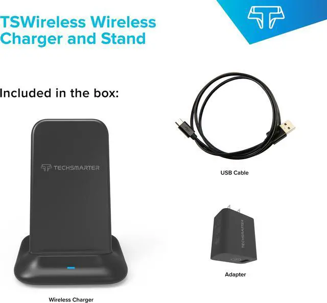 Alt view image 8 of 8 - Techsmarter Fast Charging Wireless Charger Stand Dock, Qi Certified. Compatible with Apple iPhone 8,X,XR,XS,11 Samsung Galaxy S7,S8,S9,S10, Note 8,9,10, LG ThinQ V30, V35, V40, G6, G7,G8