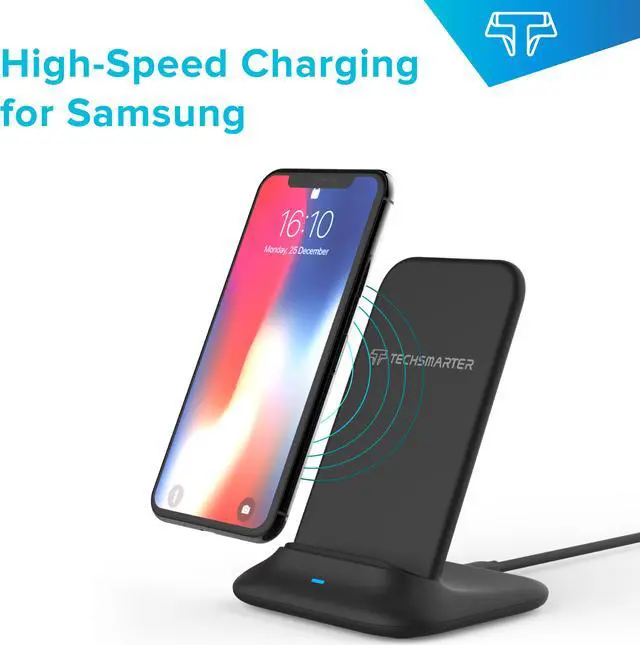 Alt view image 7 of 8 - Techsmarter Fast Charging Wireless Charger Stand Dock, Qi Certified. Compatible with Apple iPhone 8,X,XR,XS,11 Samsung Galaxy S7,S8,S9,S10, Note 8,9,10, LG ThinQ V30, V35, V40, G6, G7,G8