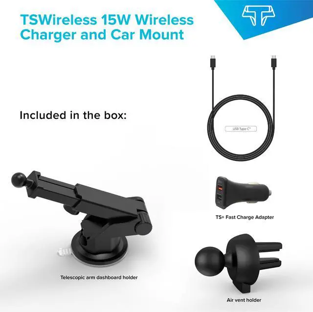 Alt view image 7 of 7 - Techsmarter 15W Qi Wireless Car Charger, Fast Charging Cell Phone Mount Holder, Automatic Sensor Clamping Dashboard Air Vent. Compatible with iPhone 11, X, XS, XR, 8, Samsung S10, S9, S8, Note