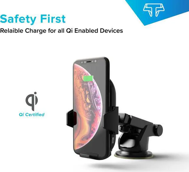 Alt view image 6 of 7 - Techsmarter 15W Qi Wireless Car Charger, Fast Charging Cell Phone Mount Holder, Automatic Sensor Clamping Dashboard Air Vent. Compatible with iPhone 11, X, XS, XR, 8, Samsung S10, S9, S8, Note
