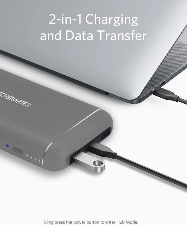 Alt view image 5 of 7 - Techsmarter 20100mAh 60W Power Delivery Hybrid Power Bank and USB-C Hub. External Battery Portable Phone Charger Compatible with iPhone, iPad Air/Pro, MacBook Air/Pro, Samsung, Chromebook