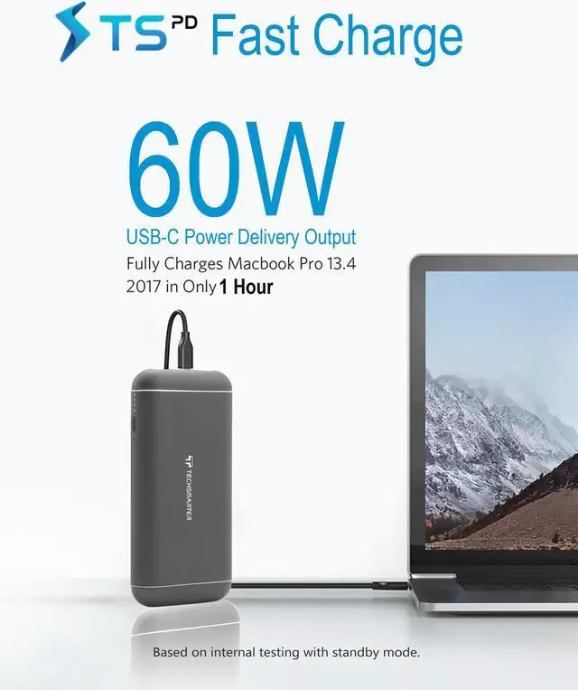Alt view image 2 of 7 - Techsmarter 20100mAh 60W Power Delivery Hybrid Power Bank and USB-C Hub. External Battery Portable Phone Charger Compatible with iPhone, iPad Air/Pro, MacBook Air/Pro, Samsung, Chromebook