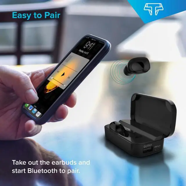 Alt view image 7 of 7 - Techsmarter Wireless Earbuds, IPX5 Waterproof True Wireless Stereo Bluetooth Headphones with 2600mAh Charging Case for Sport & Exercise. Compatible with Android iOS iPhones Galaxies