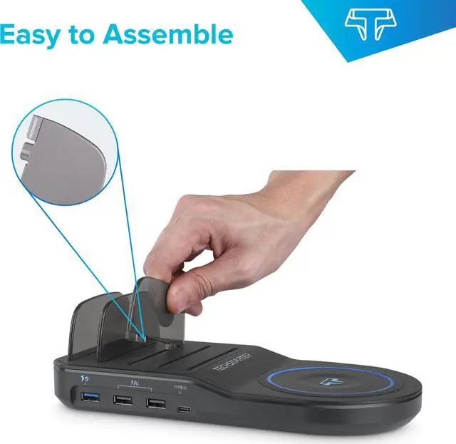 Alt view image 6 of 7 - Techsmarter 5-Port USB Charging Station With 10W Wireless Charger Pad, 18W USB Port & Two 12W USB Ports. For iPhone 15, 14, 13, 12, 11, iPad, Samsung S23, S22, S21, S10, Android, Universal