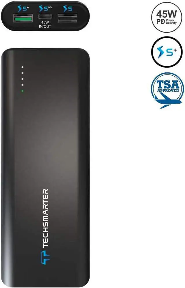 Main image of Techsmarter 20000mAh 45W Power Delivery USB C PD Power Bank, Three Output Portable Charger. Compatible with MacBook Air/Pro, Chromebook, iPad Air/Pro, iPhone, Samsung Galaxy, LG, Motorola, Androids