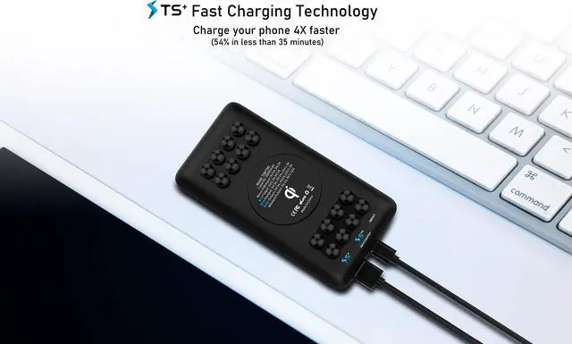 Alt view image 3 of 6 - Techsmarter 20000mAh 18W USB-C PD Wireless Power Bank Portable Charger with Powerful Suction Cups. Compatible with iPhone 15, 14, 13, 12, 11, SE 2020, X, XR, XS, Samsung S23, S22, S21, S20, S10