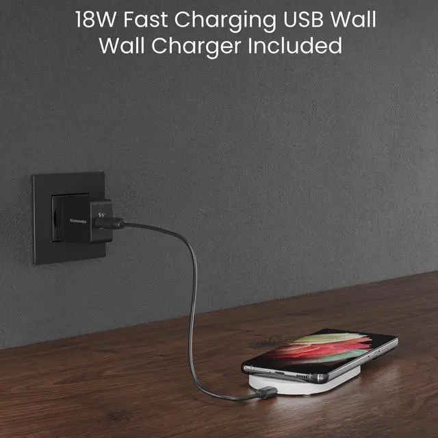 Alt view image 5 of 7 - Techsmarter 15W Foldable Wireless Charger Pad with 18W Wall Charger, Compatible with iPhone 15, 14, 13, 12, 11, X, XR, XS, 8 Samsung Galaxy S23, S22, S21, S10, S9, LG thinQ, Velvet, Wing