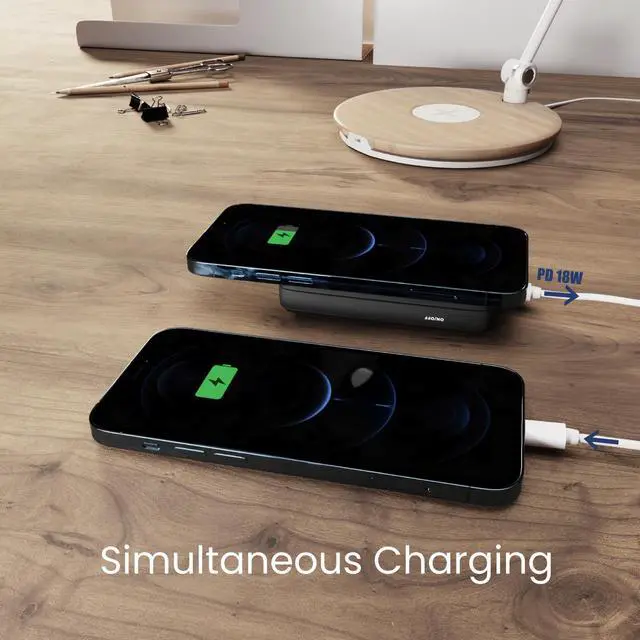 Alt view image 5 of 7 - Techsmarter 10000mAh 18W USB-C PD Wireless Power Bank Portable Charger with Anti-Slip Suction Cups. Compatible with iPhone 15, 14, 13, 12, 11, SE 2020, XR, XS, Samsung S23, S22, S21, S20, S10, S9