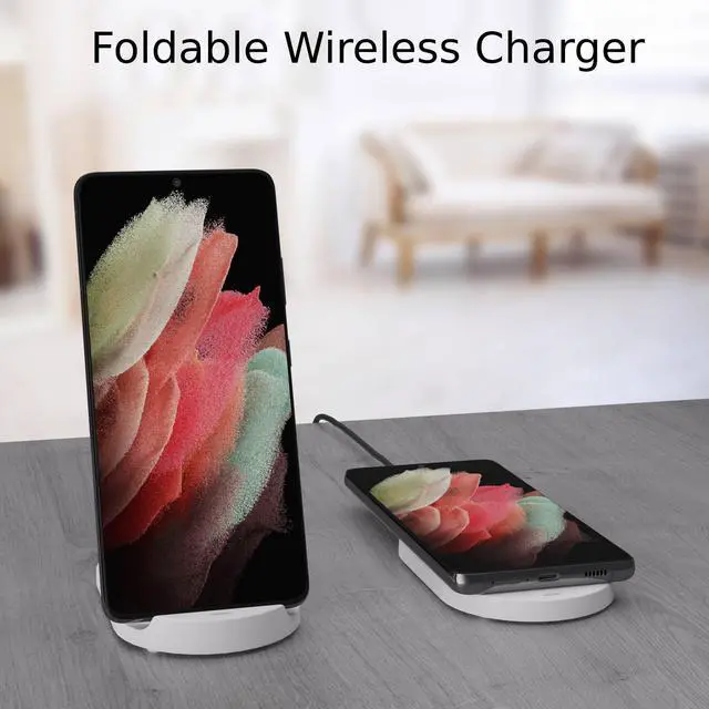 Alt view image 2 of 7 - Techsmarter 15W Foldable Wireless Charger Pad & Stand. Compatible with Apple iPhone 15, 14, 13, 12, 11, X, XR, XS, 8 Samsung Galaxy S23, S22, S21, S10, S9, LG thinQ, Velvet, Wing